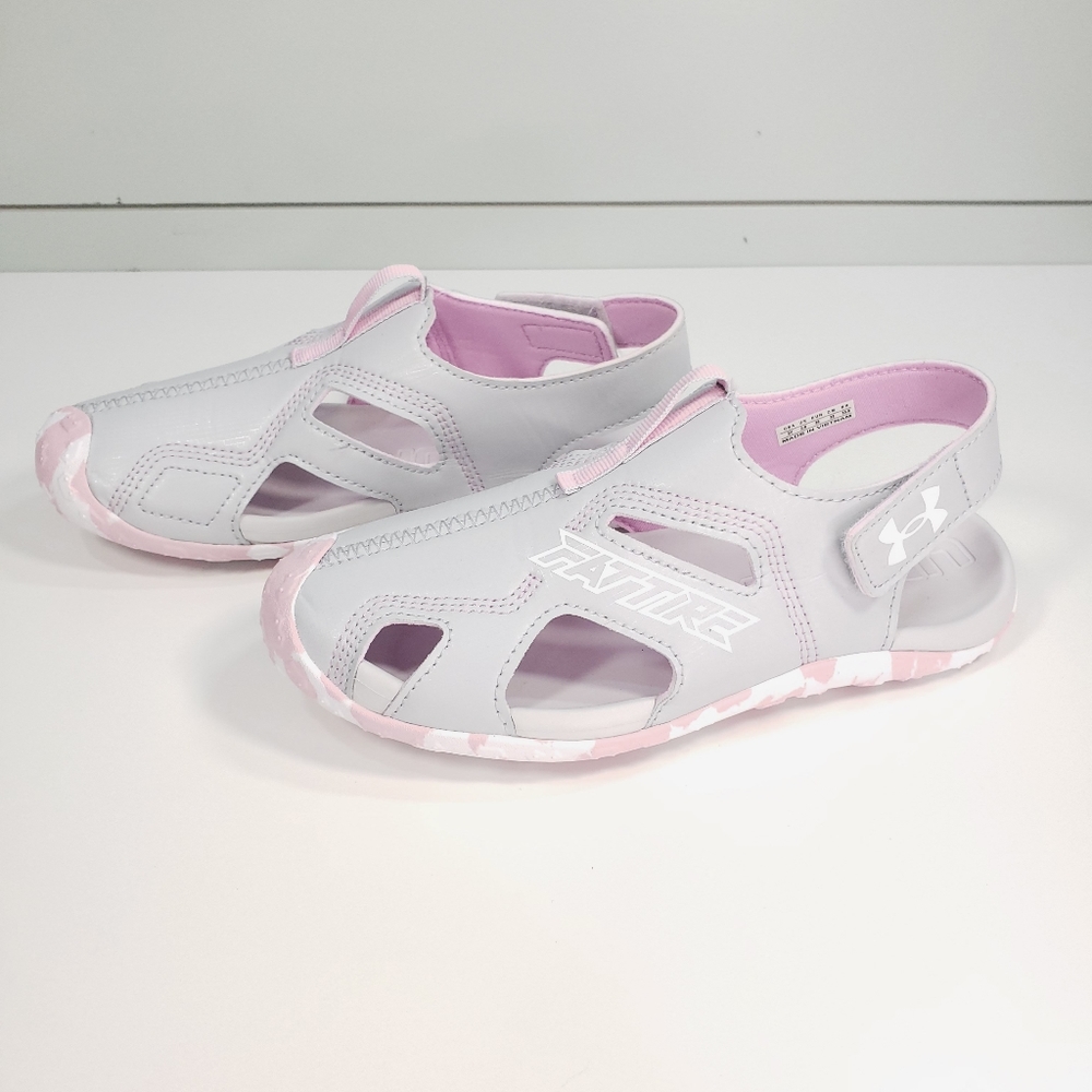 3Y Under Armour Tire Defender Grey Pink Sandals Girls Size 3Y